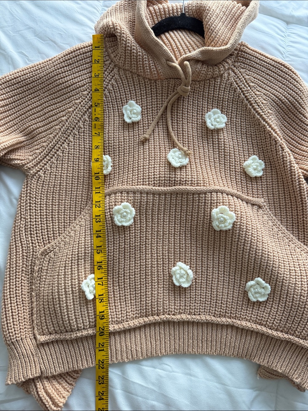 POL Beige Knit Hoodie Sweater with Cream Floral Appliqués - Picture 6 of 7